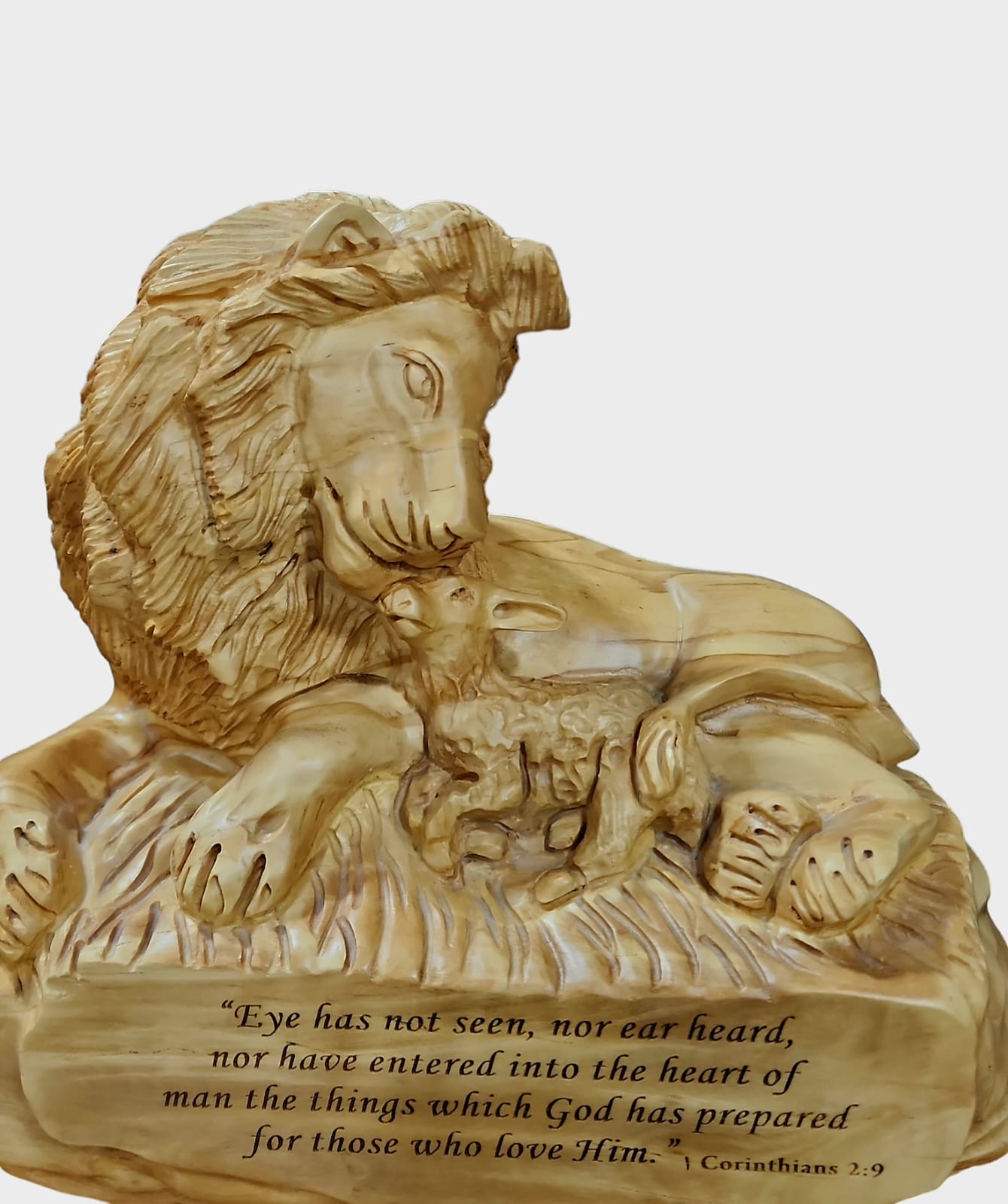 Lion With Quote Olive Wood Statue