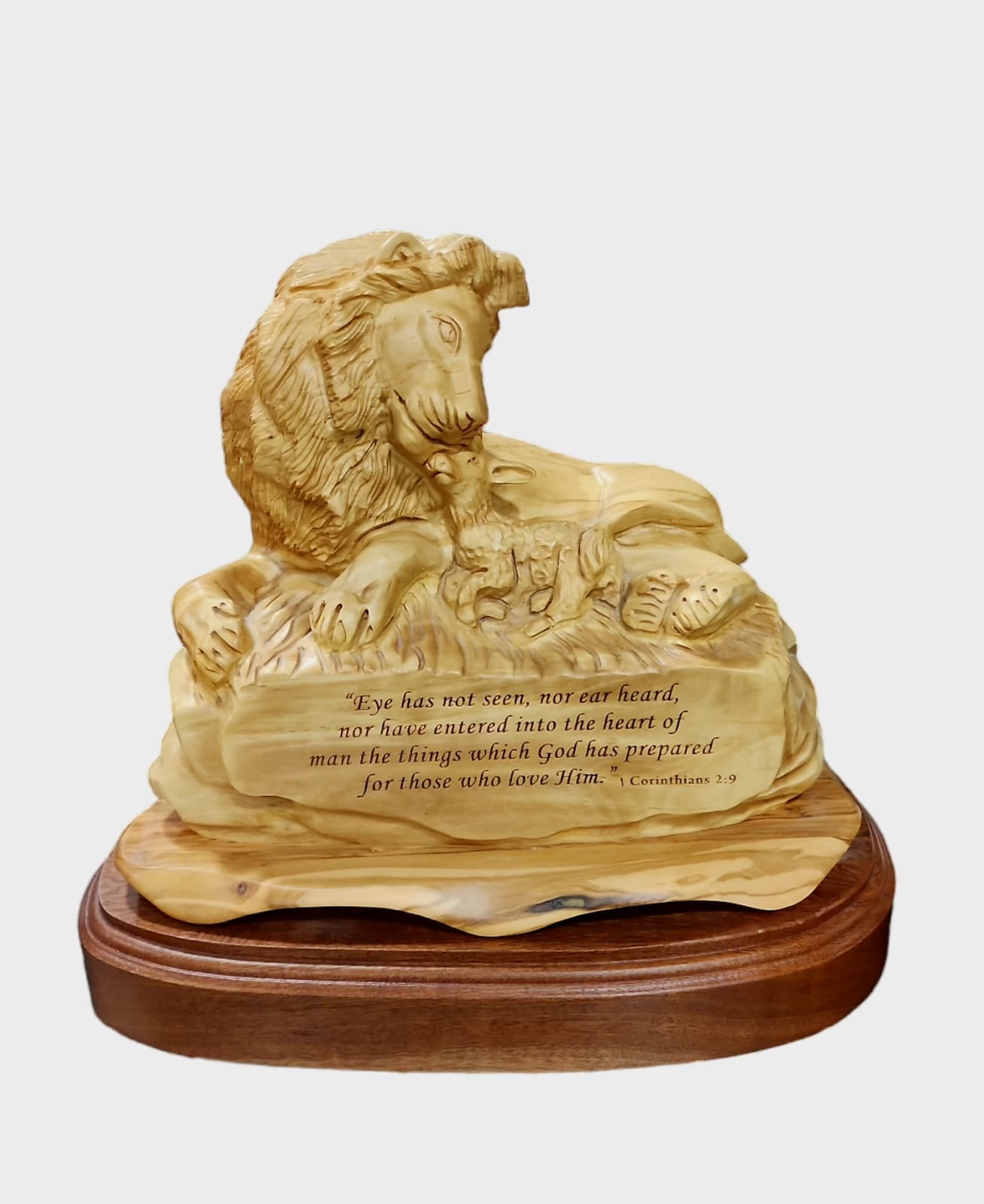 Lion With Quote Olive Wood Statue