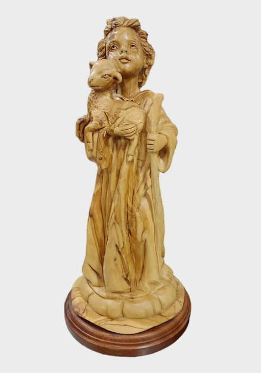 Little Shepard With Sheep Olive Wood Statue