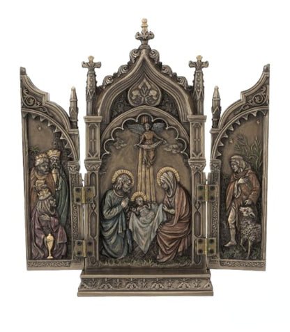 Triptyque de table, La Nativité de Jésus Serviteur dans une Cathédrale avec Électrolyse du Bronze Véronèse