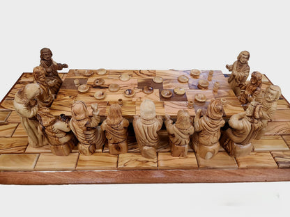 The Last Supper - Jesus with His Apostles in Upper Room Olive Wood Set