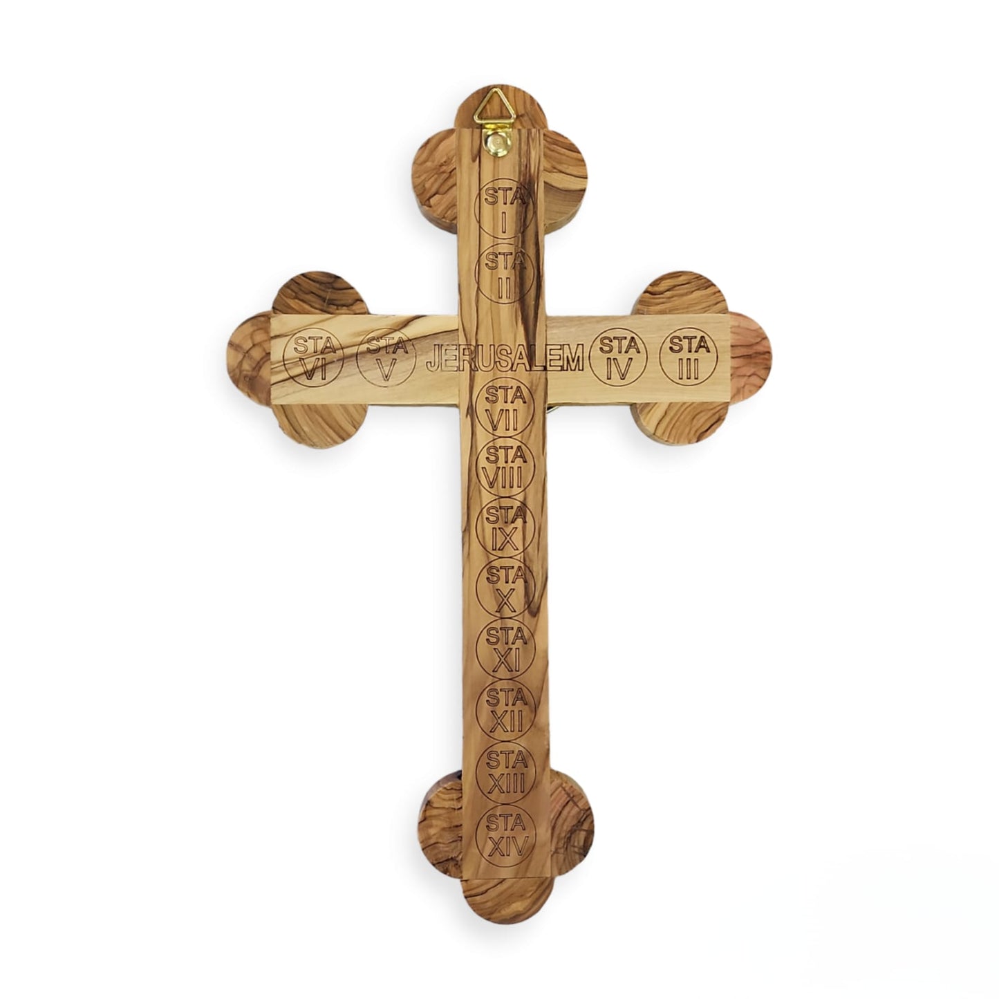 Croix en bois d'olivier avec bords en nacre et Jésus au centre