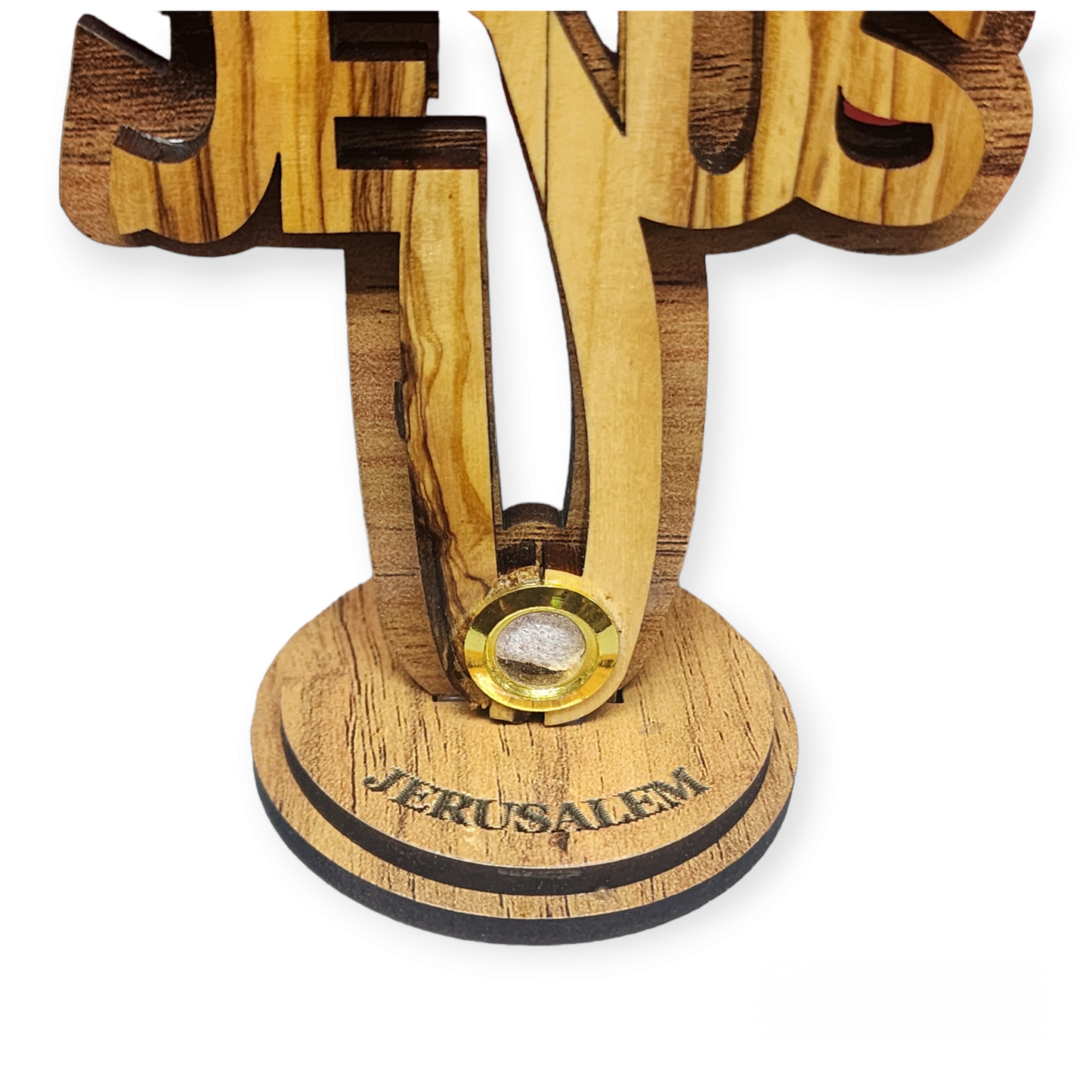 Jesus Name Cross on Stand - Olive Wood