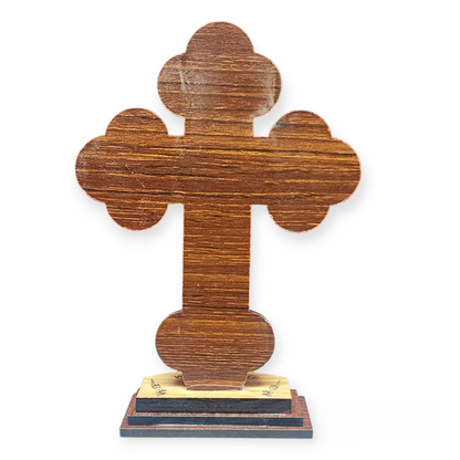 Olive Wood Cross With Stand & Metal Crucifix