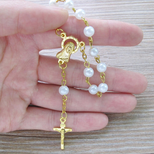 12 Pieces Baptism Mini Rosary Favors Pearl Beads First Communion Recuerdos De Bautizo  Christening Gift with Bags