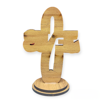 Jesus Name Cross on Stand - Olive Wood