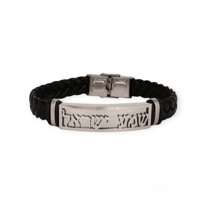 Genuine black braided leather bracelet