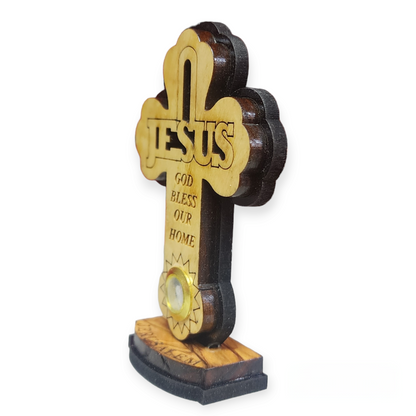 Wood Jesus Cross on Stand