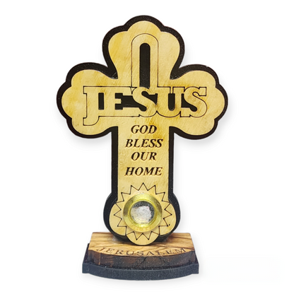 Wood Jesus Cross on Stand