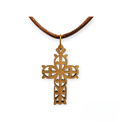 Olive wood cross necklace